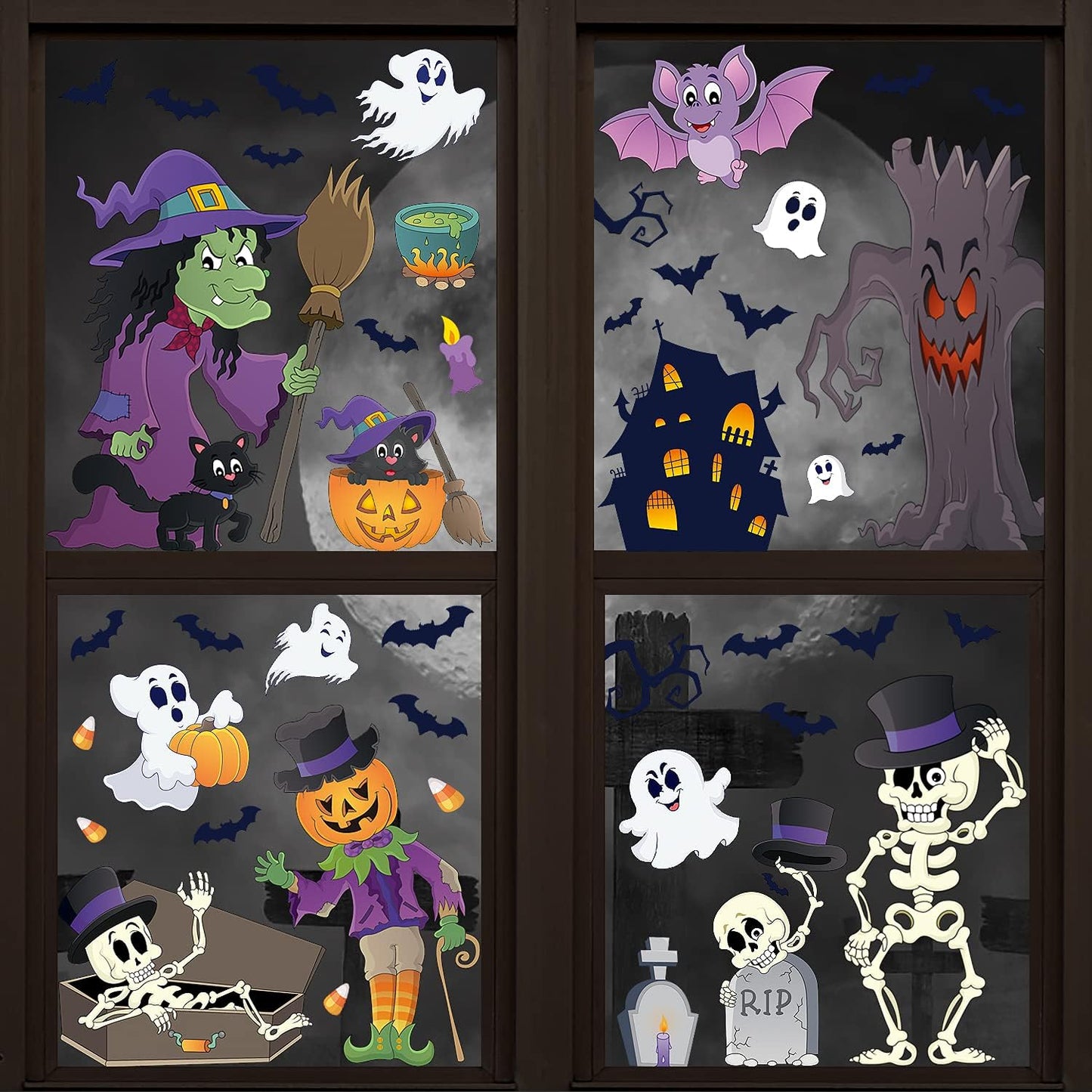 Halloween Window Clings,110+ Pieces Halloween Vinyl Double-Side Window Glass Stickers Decals for Halloween Party Decorations