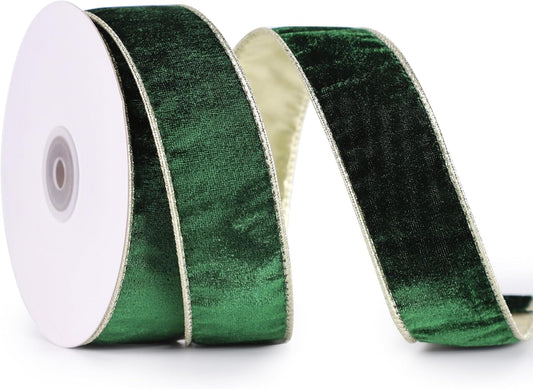 Hunter Green Velvet Ribbon Wired 1.5" X 10 Yards Forest Green Christmas Ribbon Wired Edge Dark Green Christmas Ribbon for Wreaths and Garlands, Topper Bows, Crafts, Home Decor, Gift Wrapping