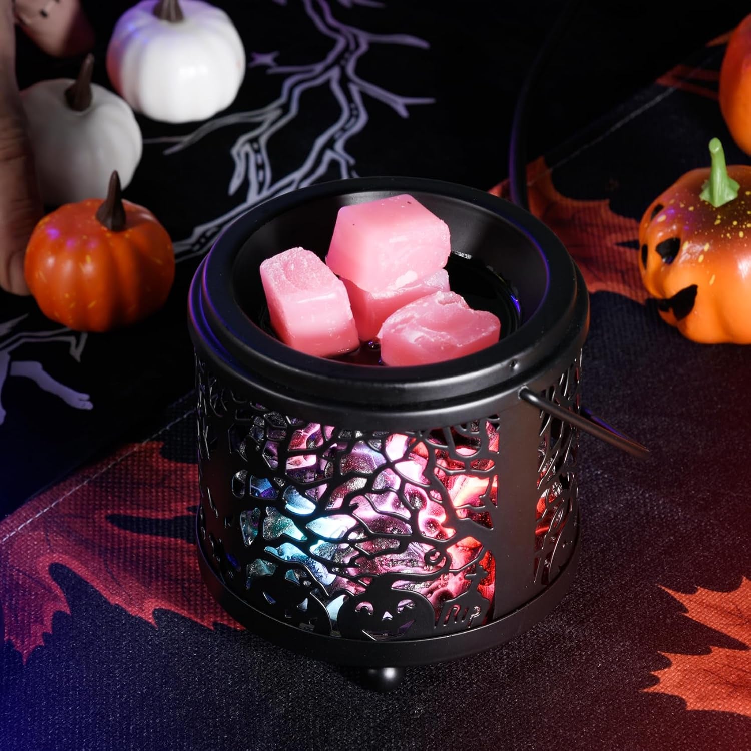 Halloween Candle Wax Warmer, Colorful Skull Aromatherapy Wax Melt Warmer, Metal Electric 4-In-1 Burners for Halloween Interiors, Ideal Present for Family and Friends - Ghost Tree Skulls