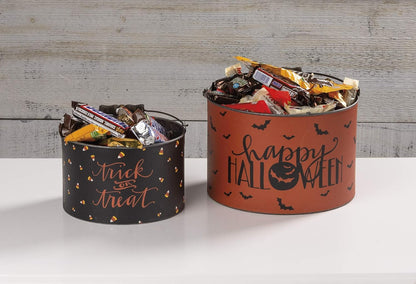 Halloween Metal Buckets, Set of 2, Trick or Treat