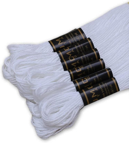 Pack of 12 Premium Embroidery Thread | 100% Egyptian Cotton Premium Skeins | Cross Stitch Embroidery Floss | Oeko TEX Certified Stranded Cotton | Ideal for Arts & Crafts (White-12)