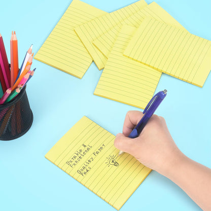 6 Pads Lined Sticky Notes with Lines 4X6 Self-Stick Notes Bright Color Sticky Notes, 45 Sheets/Pad (Yellow)