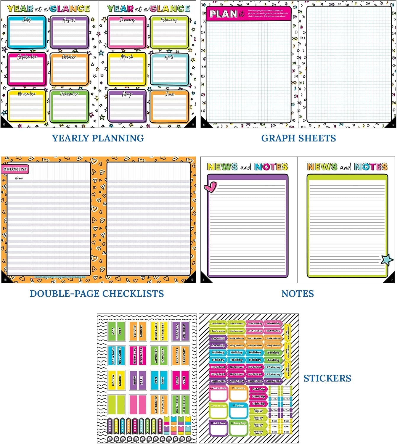 Carson Dellosa Kind Vibes Teacher Planner, 8" X 11" Undated Spiral Planner with Planner Stickers, Daily Planner, Weekly Planner & Monthly Planner, Classroom and Homeschool Organizer, School Supplies