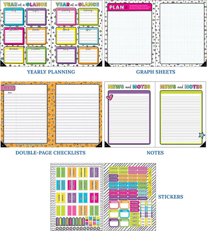 Carson Dellosa Kind Vibes Teacher Planner, 8" X 11" Undated Spiral Planner with Planner Stickers, Daily Planner, Weekly Planner & Monthly Planner, Classroom and Homeschool Organizer, School Supplies