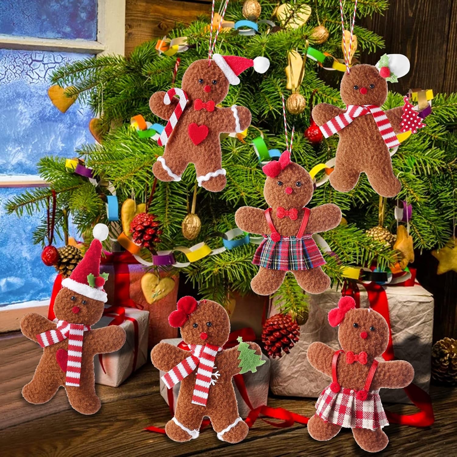 6PCS Felt Gingerbread Ornaments for Christmas Tree Decorations, 4.7Inch Retro Plush Doll Christmas Charms Soft Toys for Holiday Home Decor