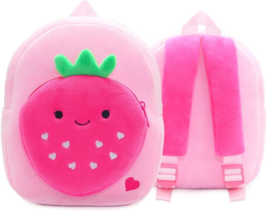 Toddler Backpack for Boys and Girls, Cute Soft Plush Animal Cartoon Mini Backpack Little for Kids 2-6 Years (Strawberry Pink)