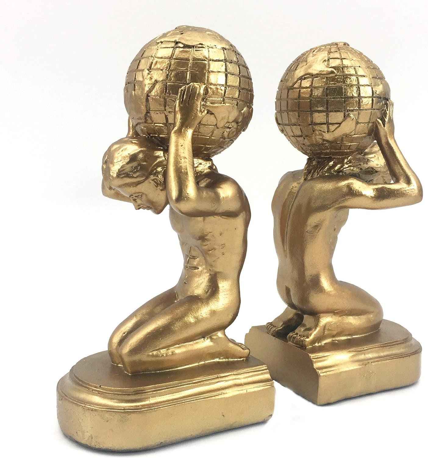 22968 Decorative Bookends Atlas Globe Greek Statues European Art Book Ends Stopper 7 Inch Golden