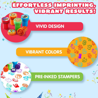 50 Pcs Assorted Stamps for Kids - Self-Ink Stamps with 50 Designs for Birthday Party Favor, Carnival Prizes, School Stampers, Goodie Bag, Halloween, Christmas (Zoo, Holiday Stampers)