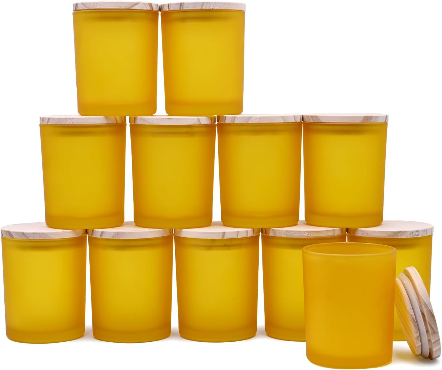 Thick Candle Jars for Making Candles 12 Pcs, 7 OZ Empty Jars with Wood Lids for Candle Making, Sample Container - Dishwasher Safe, Clear
