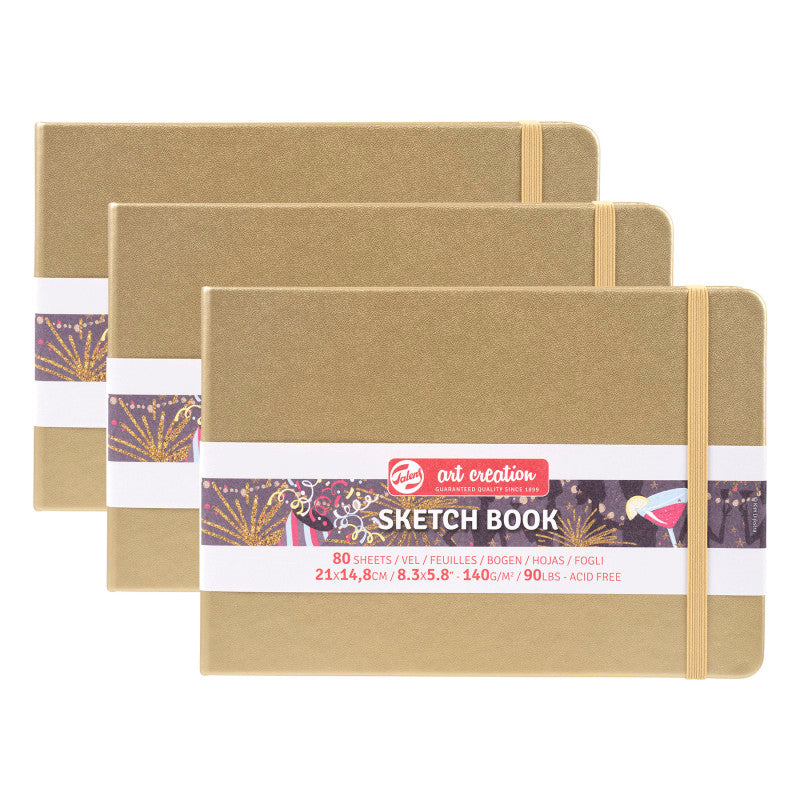 Sketchbook, 80 Sheets, 90lbs, White Gold Cover, 8.3" x 5.8" (A5), Pack of 3