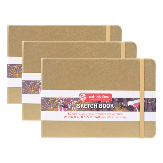 Sketchbook, 80 Sheets, 90lbs, White Gold Cover, 8.3" x 5.8" (A5), Pack of 3