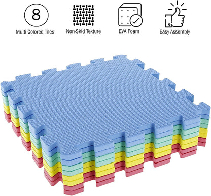 Interlocking Floor Mats - 8-Piece Nontoxic Exercise Mat or Play Mat for Toddlers, Babies or Kids - Foam Padding for Home Gym by  (Multicolor)