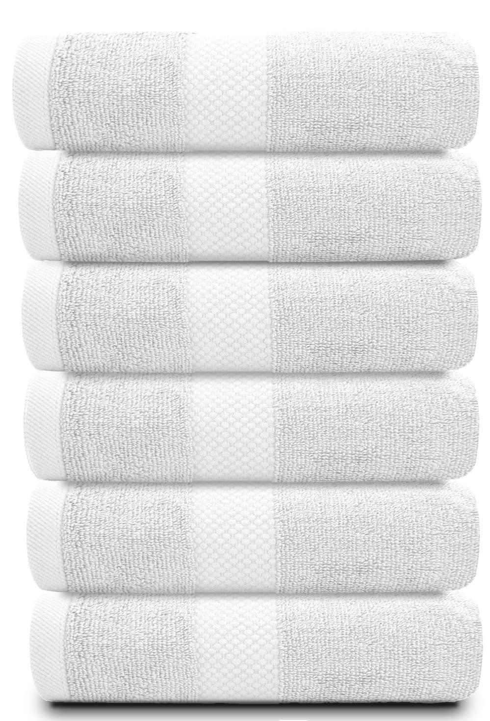 Luxury Hand Towels  Cotton Hotel spa Bathroom Towel  16x30  6 Pack  Silver