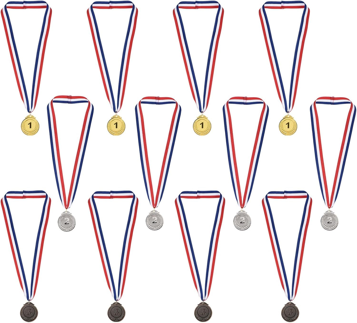 2 Inch Gold Silver Bronze Winner Award Medals, 12 Pack Olympic Style Award Medals 1St 2Nd 3Rd Prizes with Ribbon for Games Sports Competitions