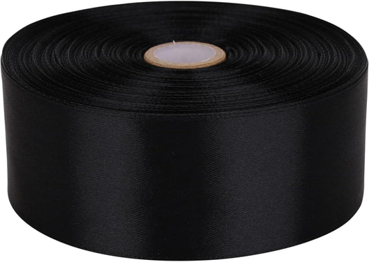 1-1/2 Inch Black Satin Ribbon 50 Yards Solid Fabric Ribbons Roll for Wedding Invitations, Bridal Bouquets, Sewing, Party Decorations, Gift Wrapping and More