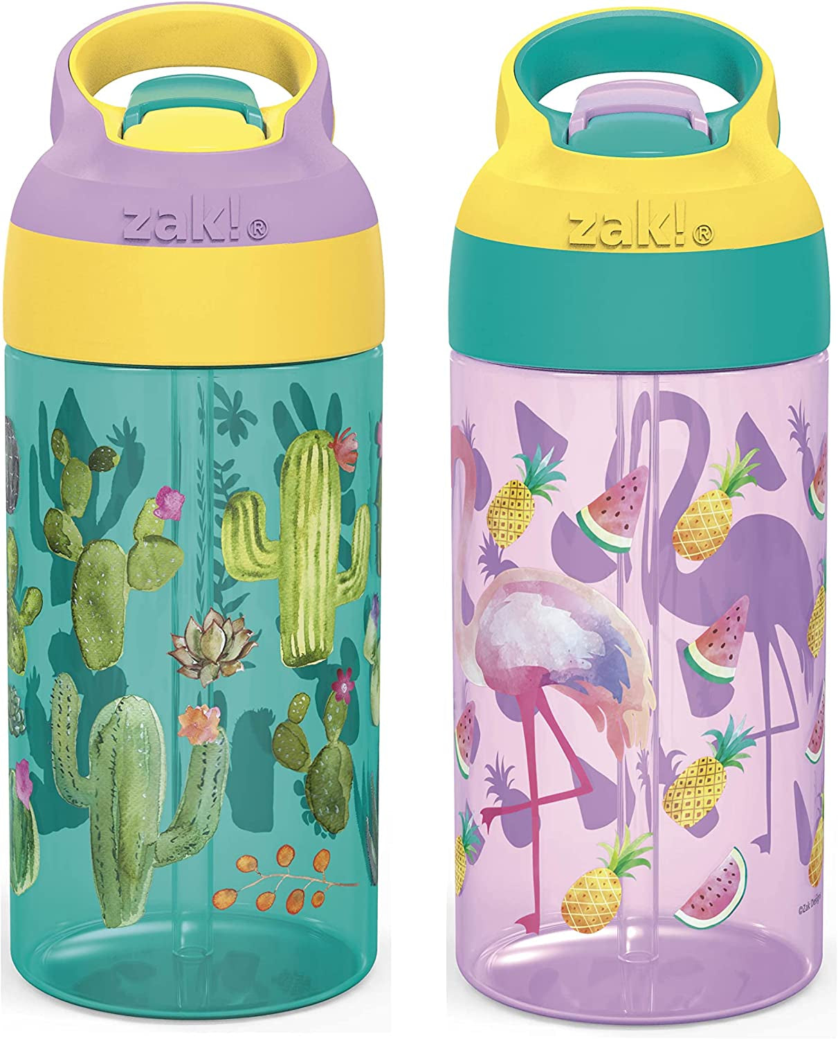 16Oz Riverside Beach Life Kids Water Bottle with Straw and Built in Carrying Loop Made of Durable Plastic, Leak-Proof Design for Travel, 2PK Set