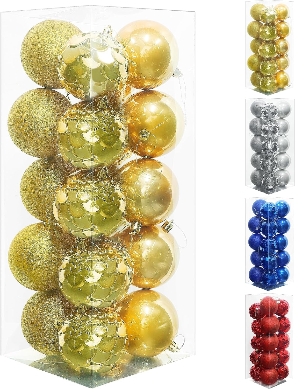 Christmas Ball Ornaments, 20 Ct Pre-Strung Xmas Tree Decorations, Holiday Hanging Balls Golden 3.15" for Easter Decoration