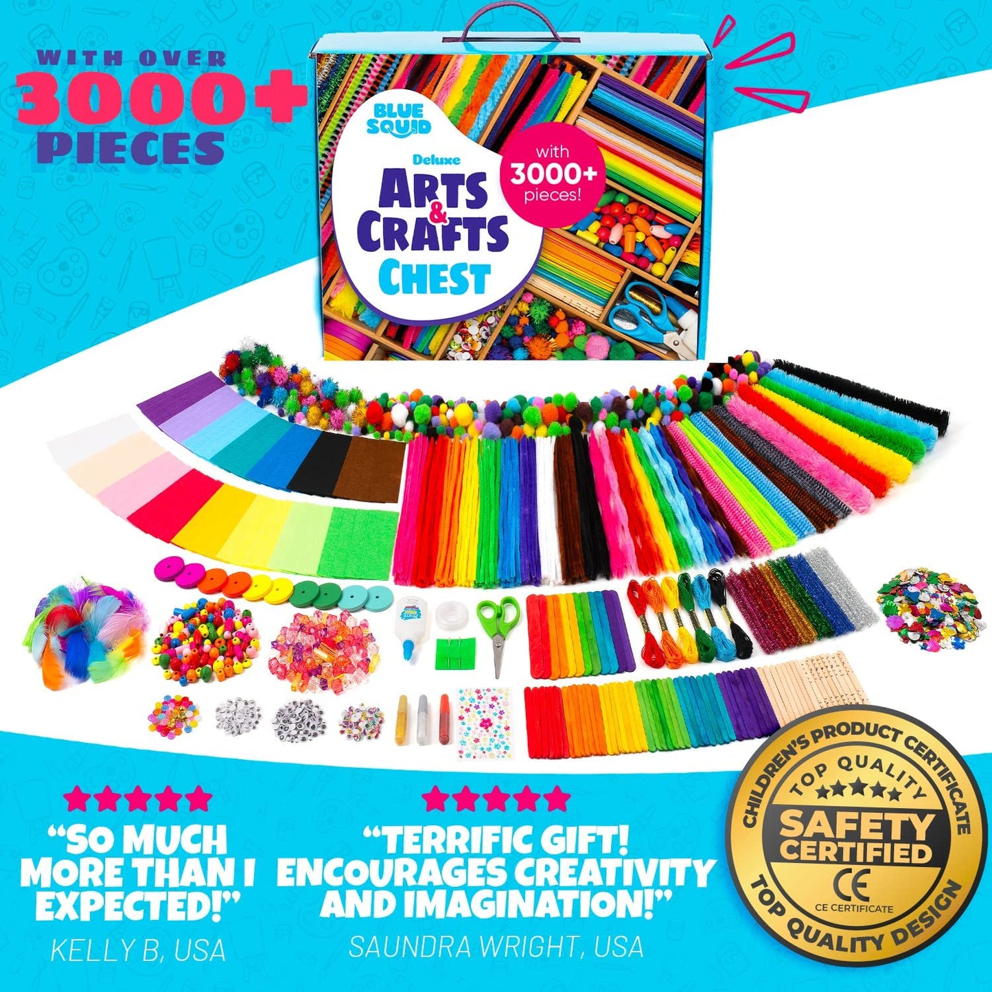 Craft Supplies for Kids - 3000+Pcs in the Ultimate Arts and Crafts Box - This Deluxe Art Supply Kit & Craft Set Is Perfect for Young Artists of Ages 4,5,6,7,8,9,10,11,12