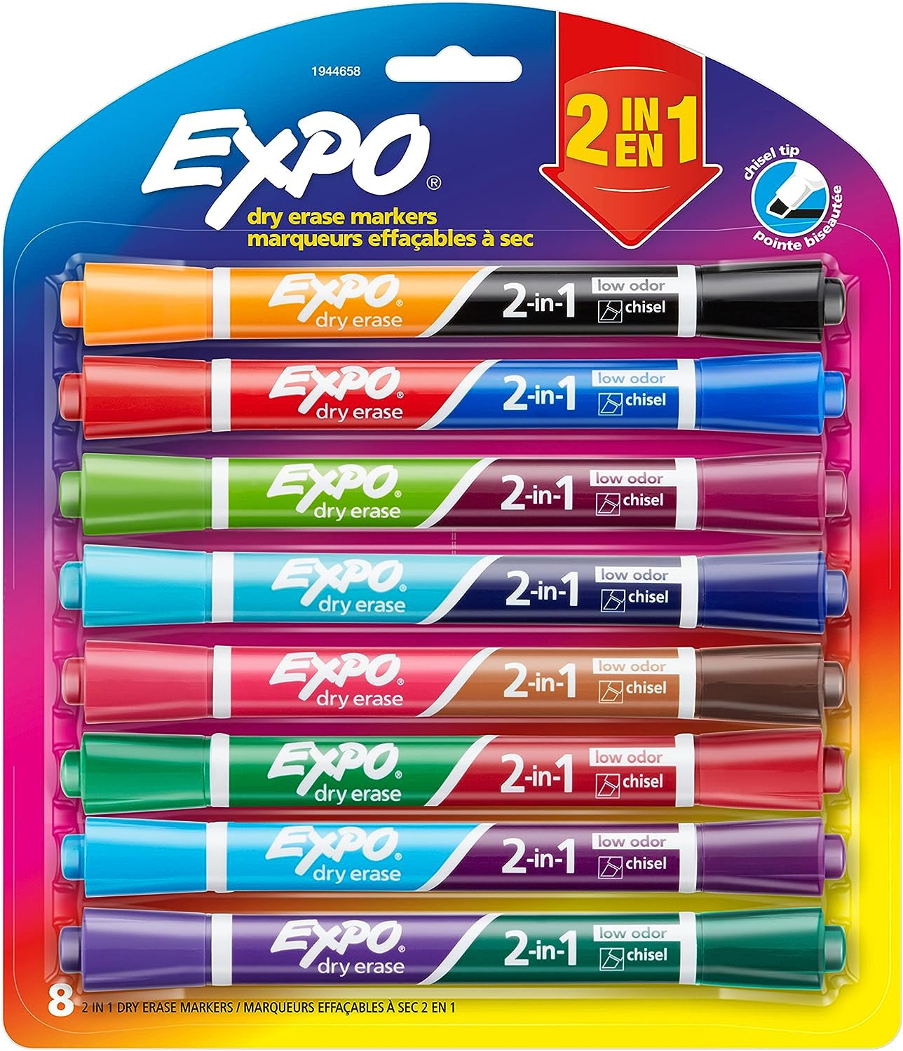 Dry Erase 2-In-1 Markers, Chisel Tip, Assorted, 8 Count