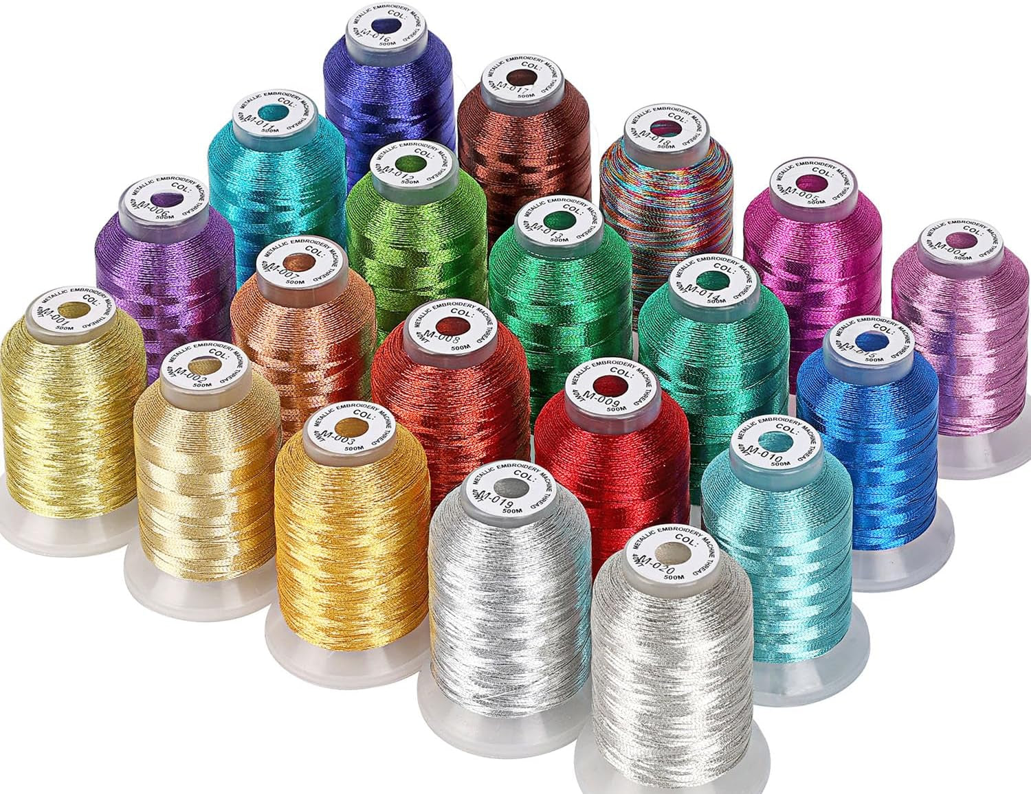21 Assorted Colors Metallic Embroidery Machine Thread Kit 500M (550Y) Each Spool for Computerized Embroidery and Decorative Sewing