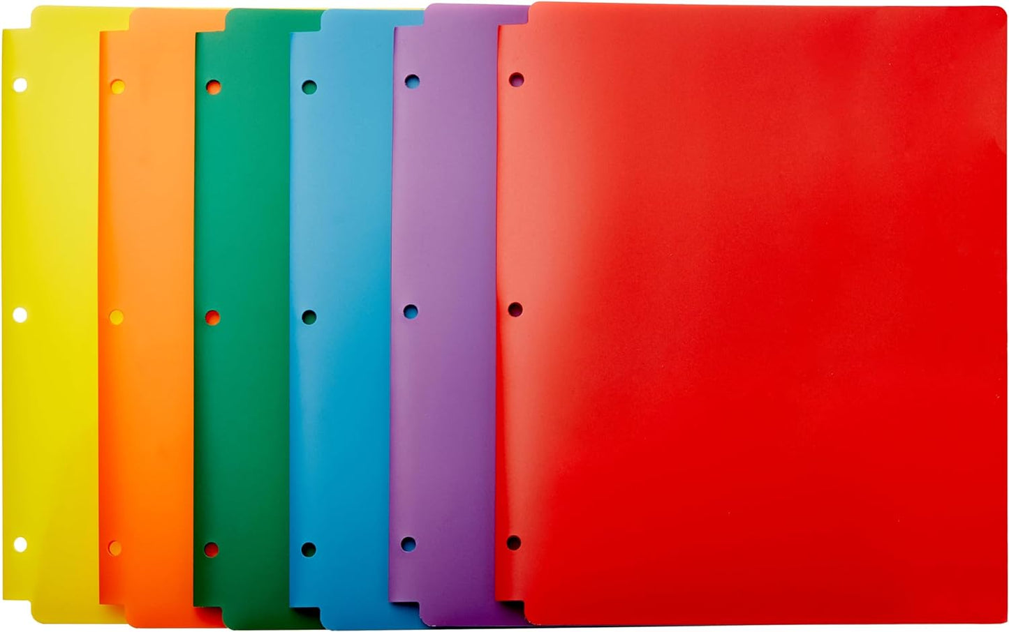 Plastic 3 Hole Punch Folders with 2 Pockets, 8.5 X 11 Inches, Pack of 6, Assorted Color