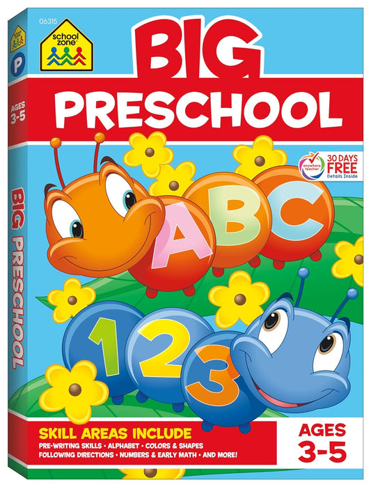 School Zone Big Preschool Workbook: Kids Learning Skills Ages 3 to 5, Handwriting, Abcs, Phonics, Early Math & Numbers, Colors & Shapes, Follow Directions, and More, 320 Pages