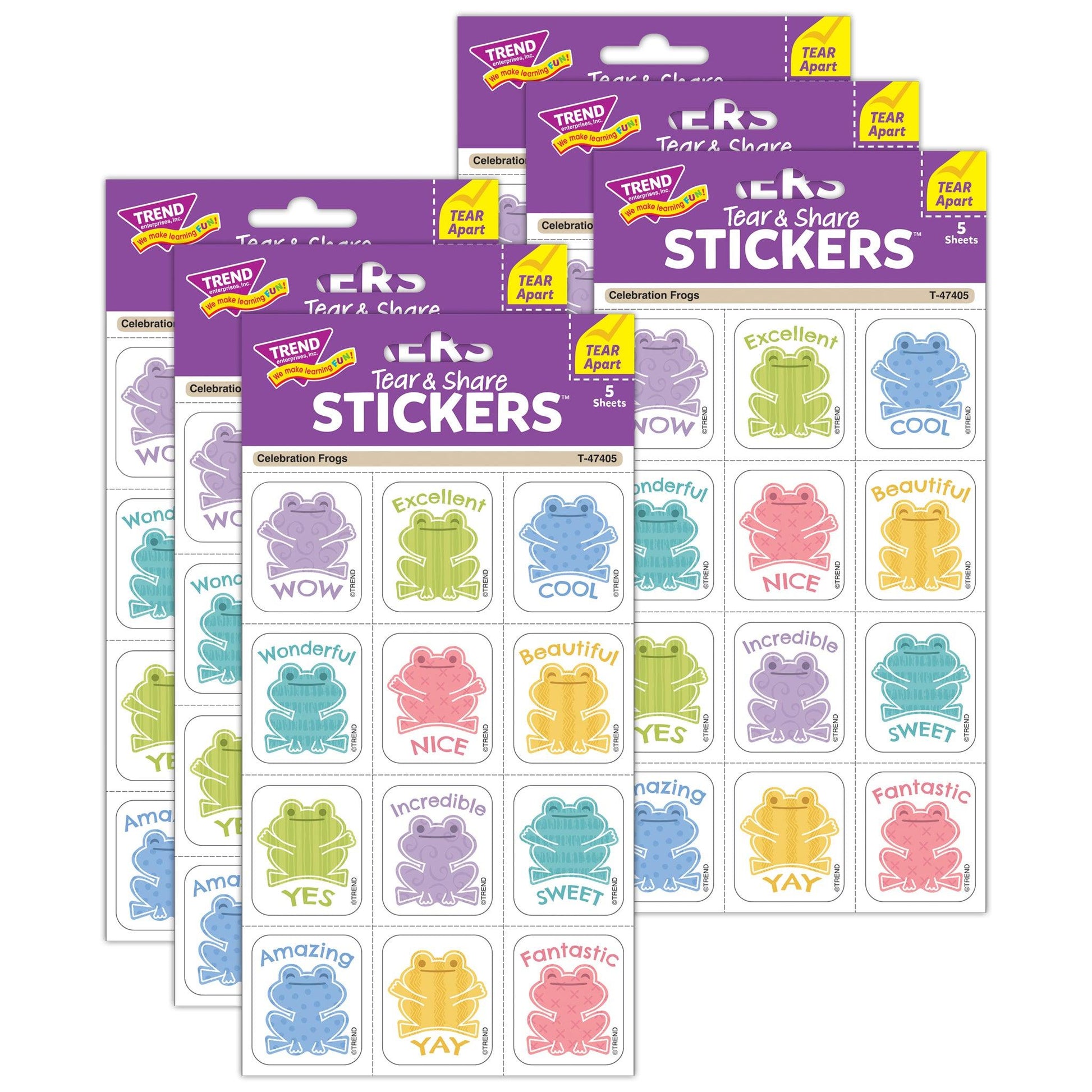 Celebration Frogs Tear & Share Stickers®, 60 Per Pack, 6 Packs - Loomini