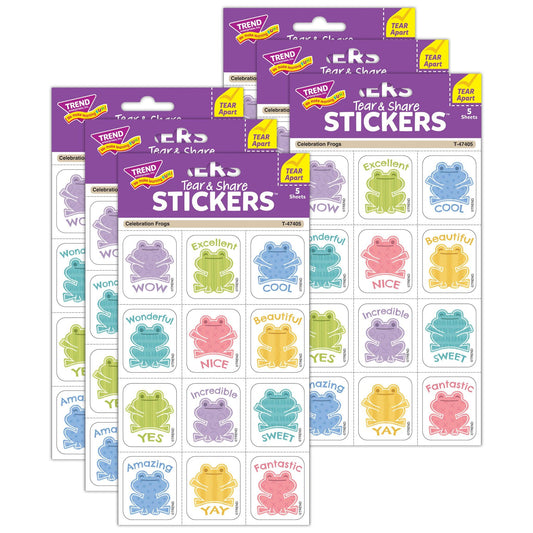 Celebration Frogs Tear & Share Stickers®, 60 Per Pack, 6 Packs - Loomini