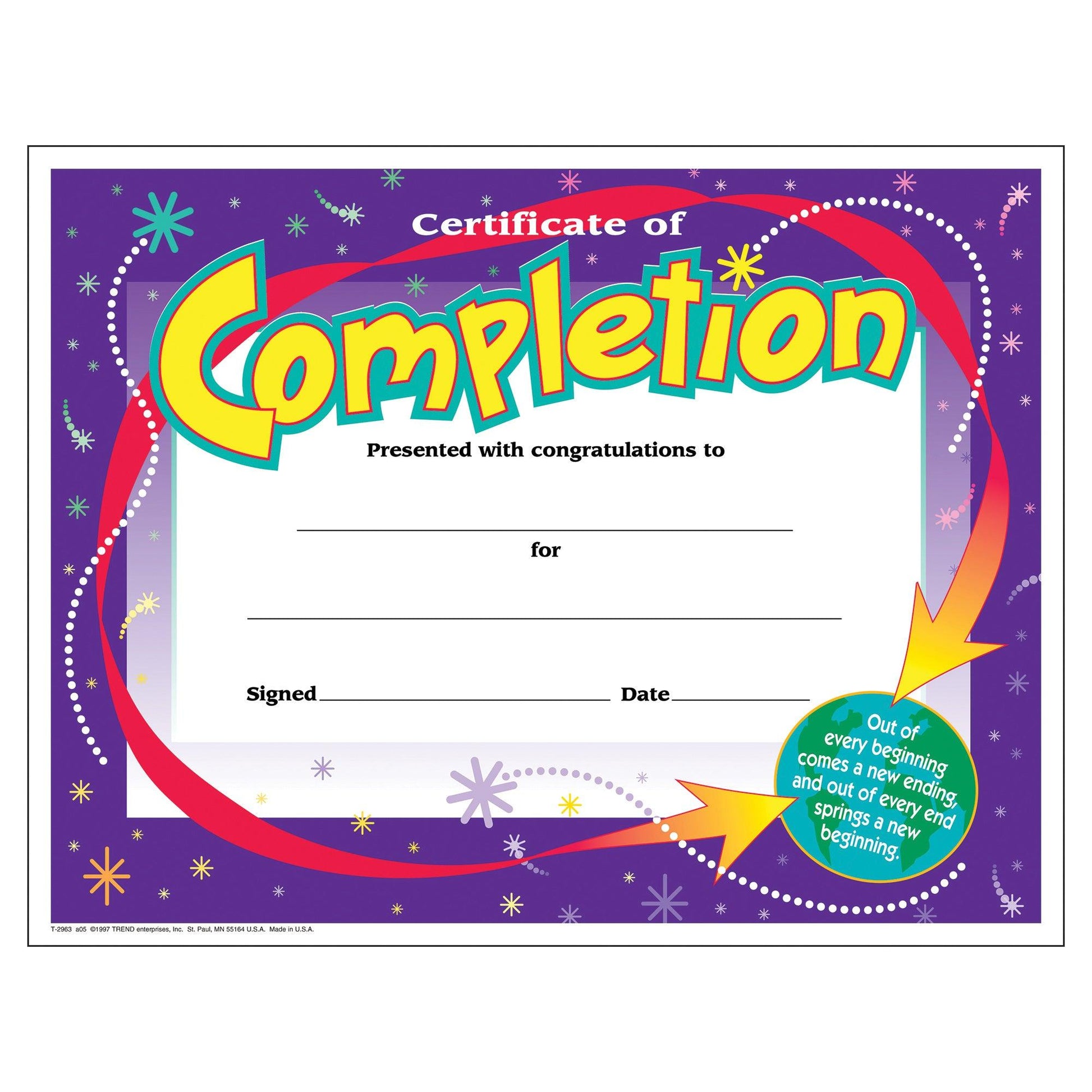 Certificate of Completion Colorful Classics Certificates, 30 Per Pack, 6 Packs - Loomini