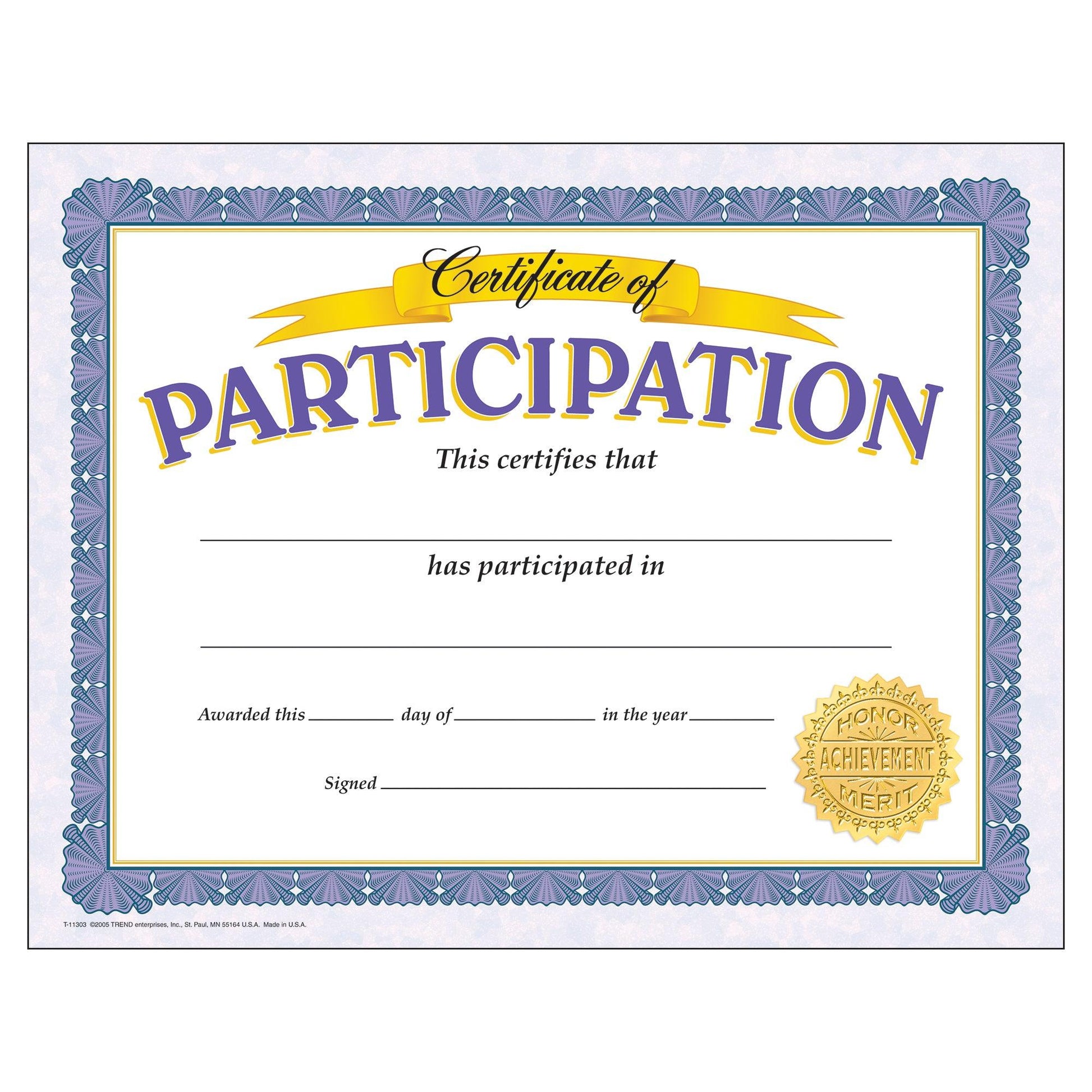 Certificate of Participation Classic Certificates, 30 Per Pack, 6 Packs - Loomini