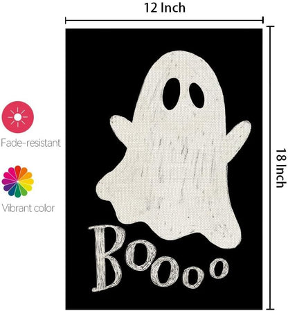 Halloween Ghost Garden Flag 12X18 Inch Double Sided Small Burlap for outside Boo Black Holiday Yard Decoration CF1079-12