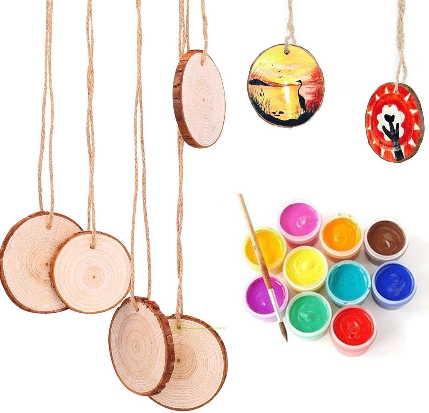 Wood Slices  Craft Unfinished Wood Kit Predrilled with Hole Wooden Circles for Arts Wood Slices Christmas Ornaments DIY Crafts 30 Pcs 2.7-3.1 Inches