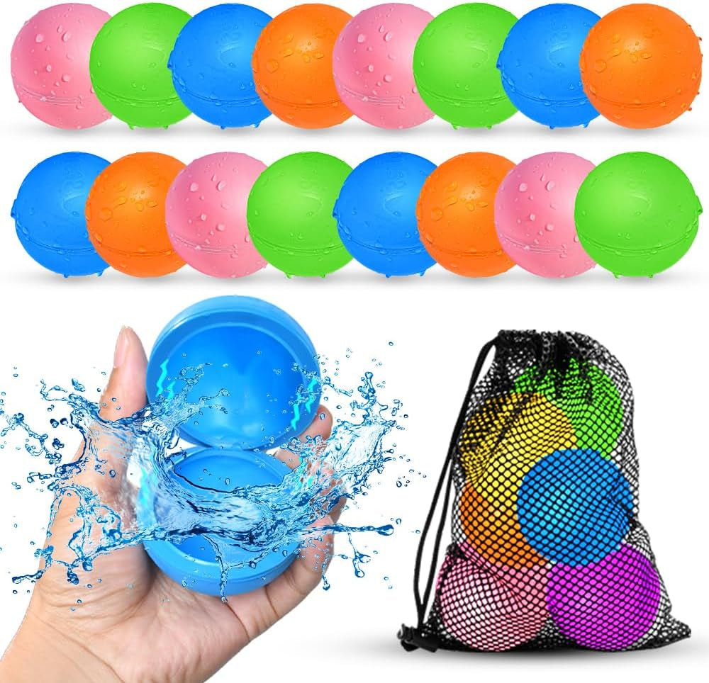 SOPPYCID 12 Pcs Reusable Water Balloons, Pool Beach Water Toys for Boys and Girls, Outdoor Summer Toys for Kids Ages 3-12, Magnetic Water Ball for Outdoor Activities