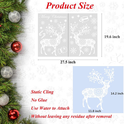 Christmas Snowflake Window Cling Stickers for Glass, Xmas Decals Decorations Holiday Snowflake Santa Claus Reindeer Decals for Party, Christmas No Glue Static Stickers for Glass Windows