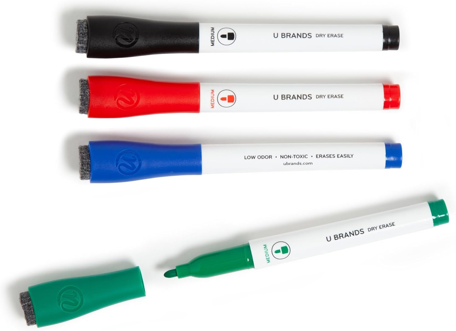 Magnetic Dry Erase Markers with Erasers, Set of 6, Assorted Colors, Low-Odor, Medium (2 Mm) Point