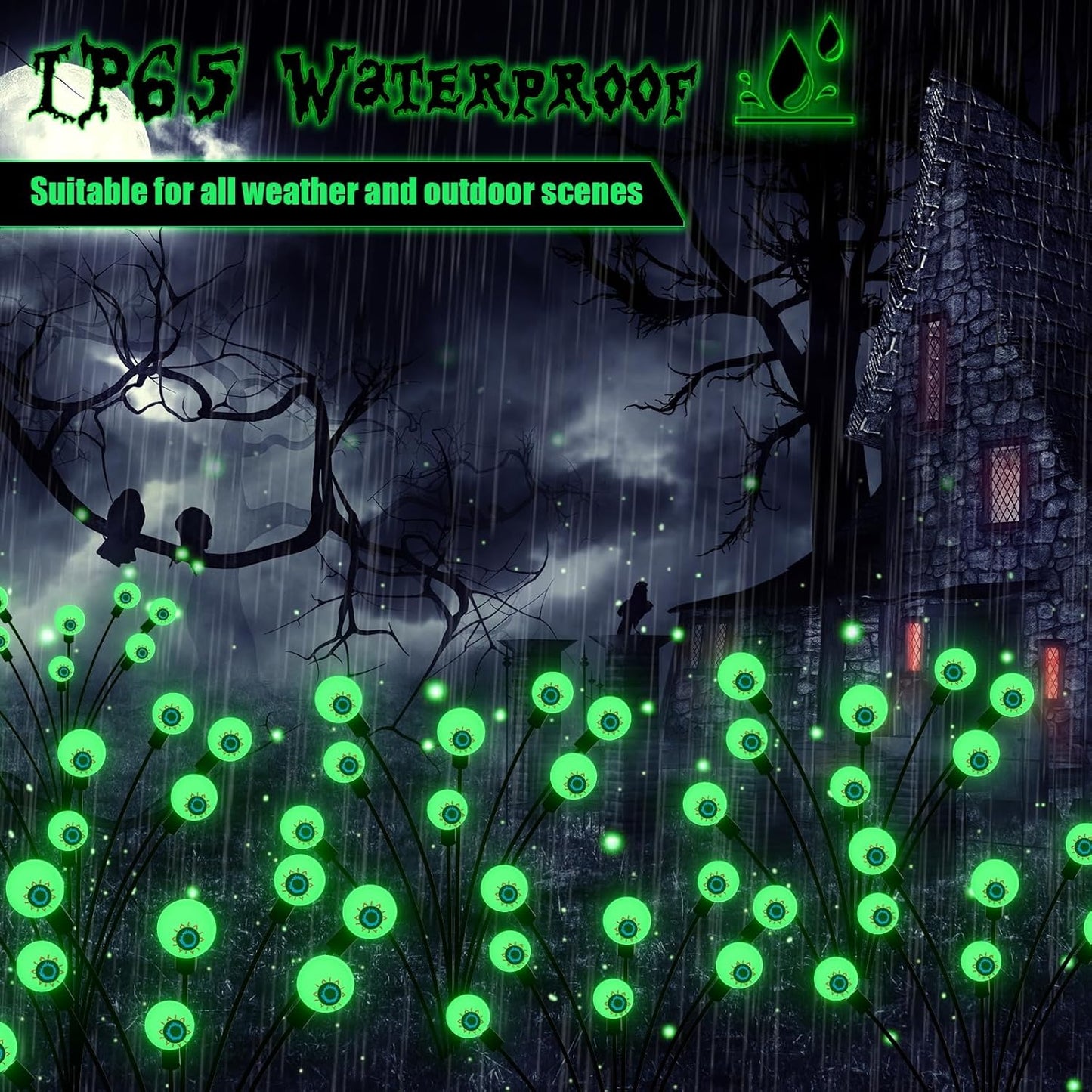 Halloween Decorations Outdoor Solar Scary Eyeball Lights, 2-Pack 16 LED Halloween Decor Solar Garden Lights, Waterproof Halloween Night Light Spooky Pathway Lights for Yard Patio Lawn Party