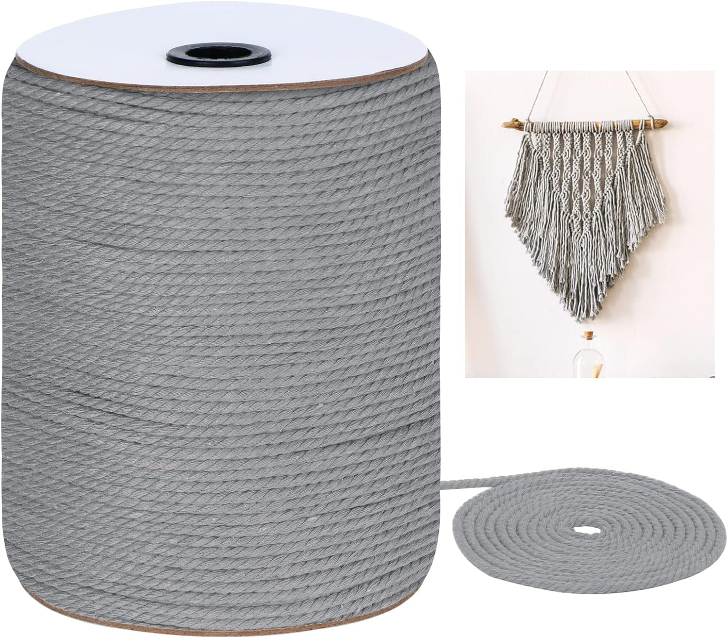 Macrame Cord 4Mm X 328Yards(984Feet),Natural Cotton Macrame Rope - 3 Strands Twisted Macrame Cotton Cord for Wall Hanging, Plant Hangers, Crafts, Gift Wrapping and Wedding Decorations