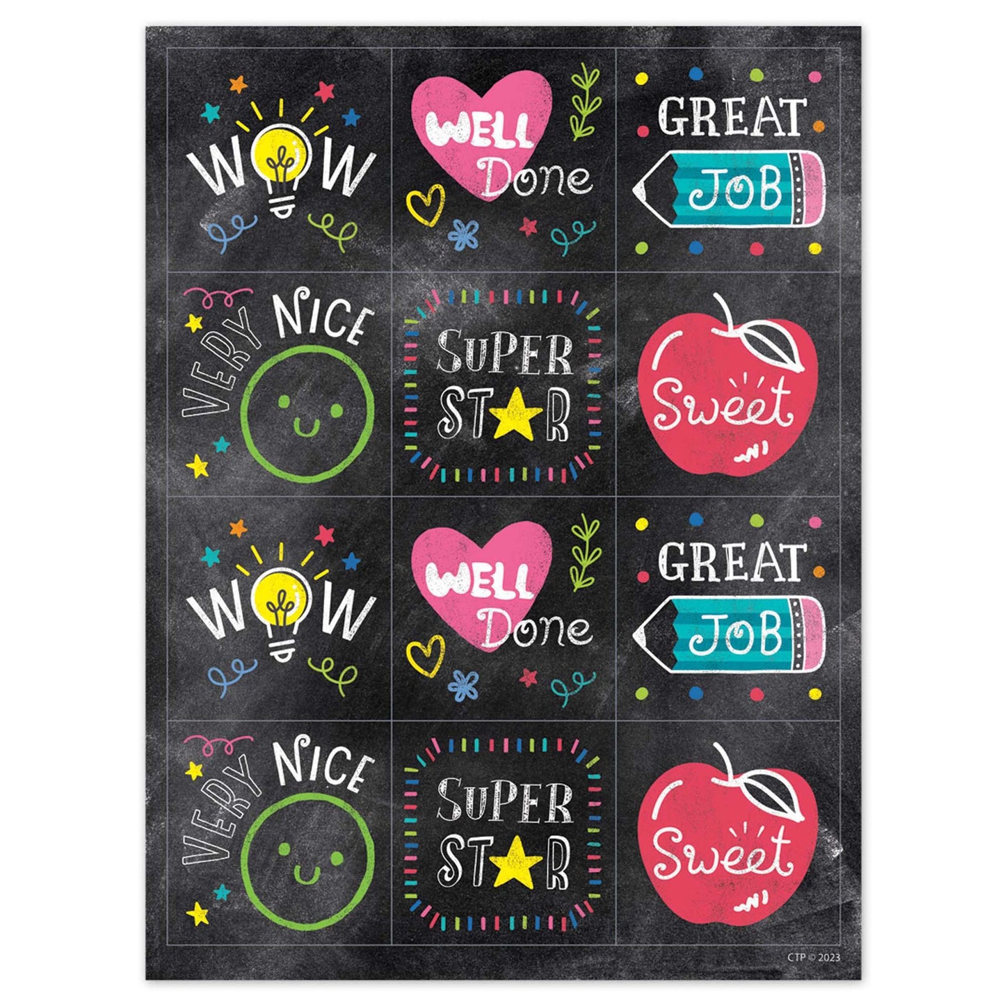 Chalk It Up! Colorful Chalk Reward Stickers, 60 Per Pack, 6 Packs - Loomini