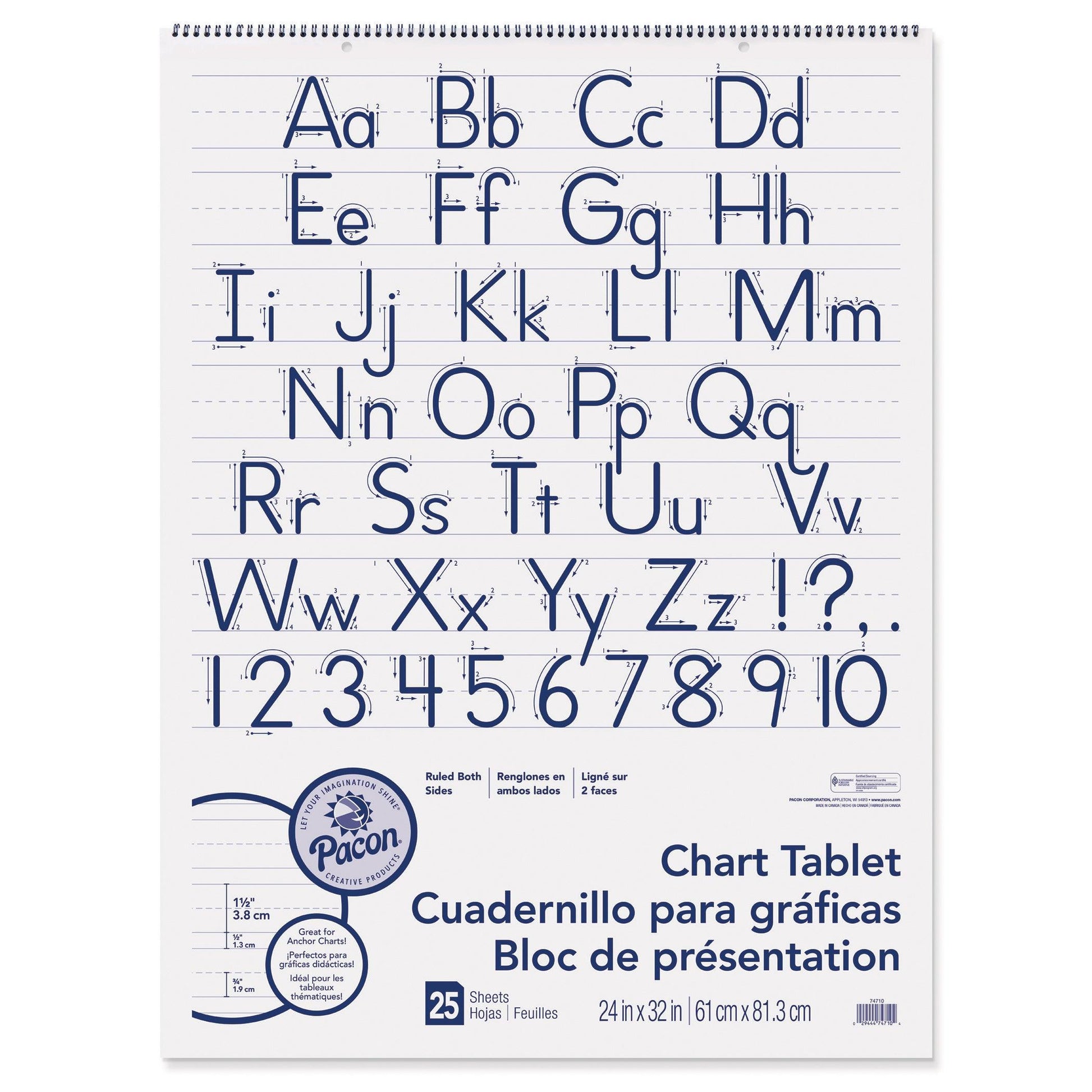 Chart Tablet, Manuscript Cover, 1-1/2" Ruled, 24" x 32", 25 Sheets, Pack of 2 - Loomini