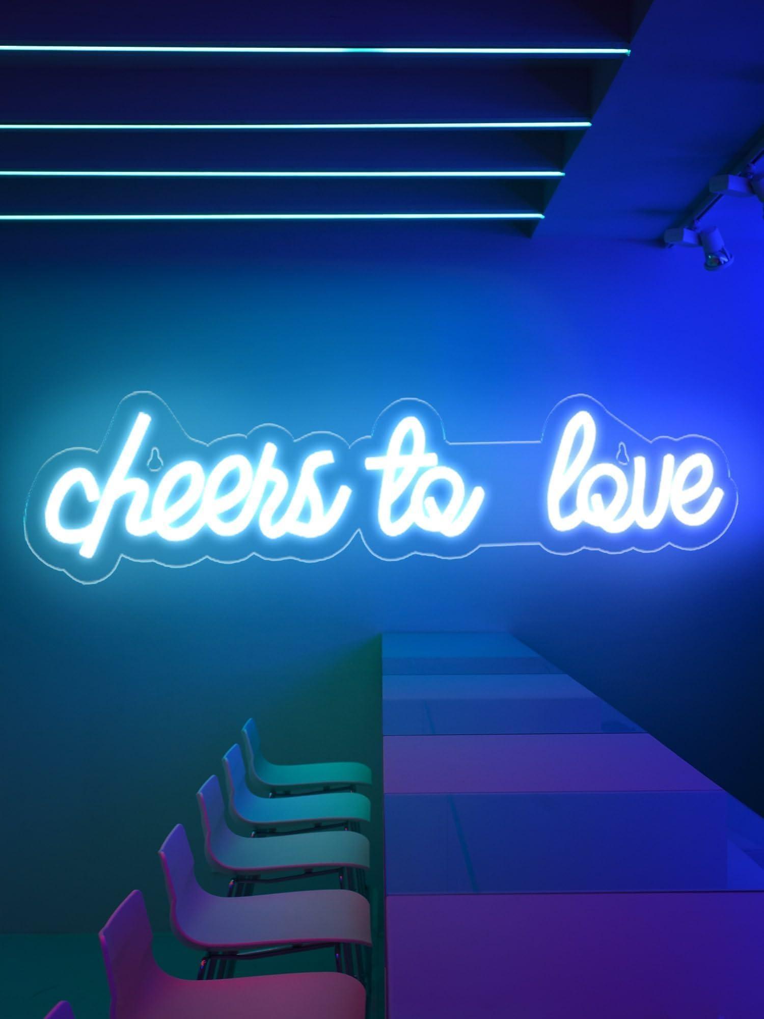 Cheers To Love Neon Sign Neon Lights 17.7 x 3.9 in Neon Signs For Wall Decor USB Powered Led Signs For Bedroom Wall LED Neon Signs Neon Lights For Bedroom Valentines Day Decor - Loomini