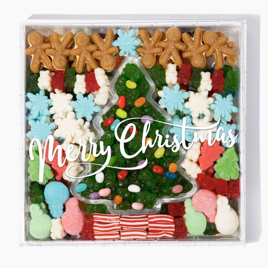 Christmas Themed Candy Board | Assorted Gummies of Gingerbread & Christmas Trees | Glitter Snowflake & Ornament & Gummy Bears Sweet Christmas Delight with Strawberry Candies & Jelly Beans - Loomini
