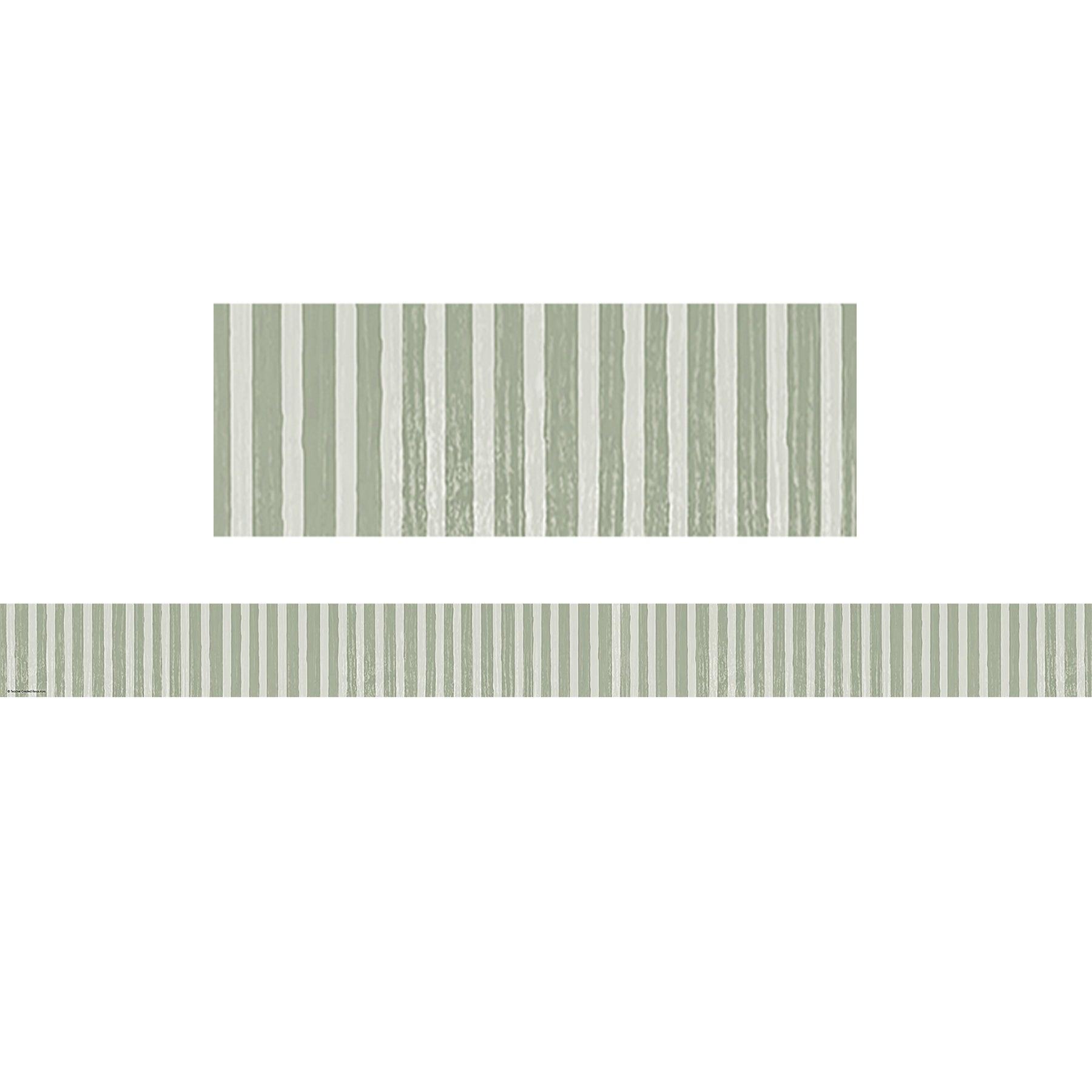 Classroom Cottage Sage Green Stripes Straight Border Trim, 35 Feet Per Pack, 6 Packs - Loomini
