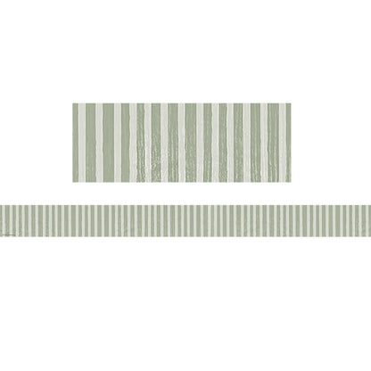Classroom Cottage Sage Green Stripes Straight Border Trim, 35 Feet Per Pack, 6 Packs - Loomini