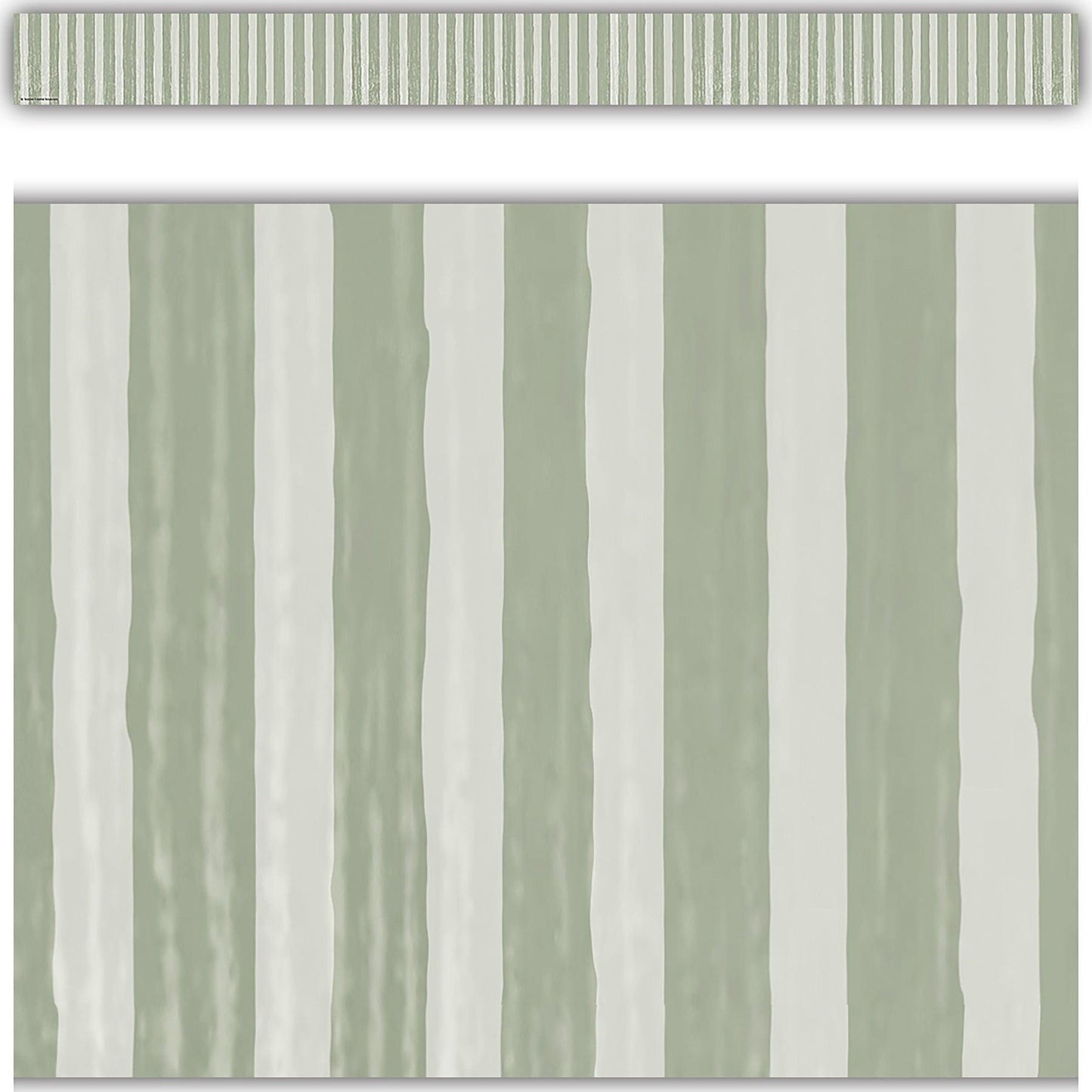 Classroom Cottage Sage Green Stripes Straight Border Trim, 35 Feet Per Pack, 6 Packs - Loomini