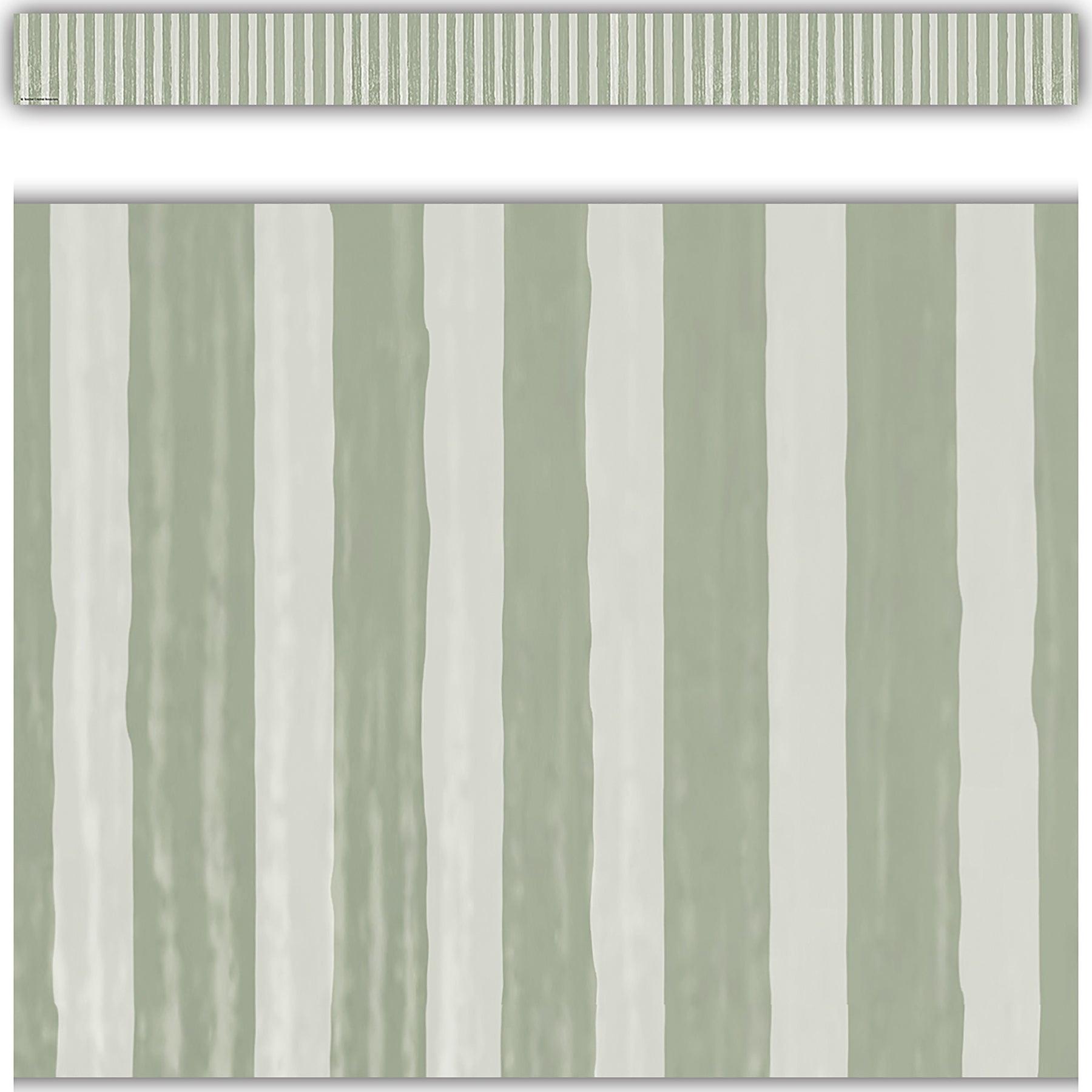 Classroom Cottage Sage Green Stripes Straight Border Trim, 35 Feet Per Pack, 6 Packs - Loomini