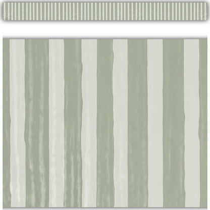 Classroom Cottage Sage Green Stripes Straight Border Trim, 35 Feet Per Pack, 6 Packs - Loomini