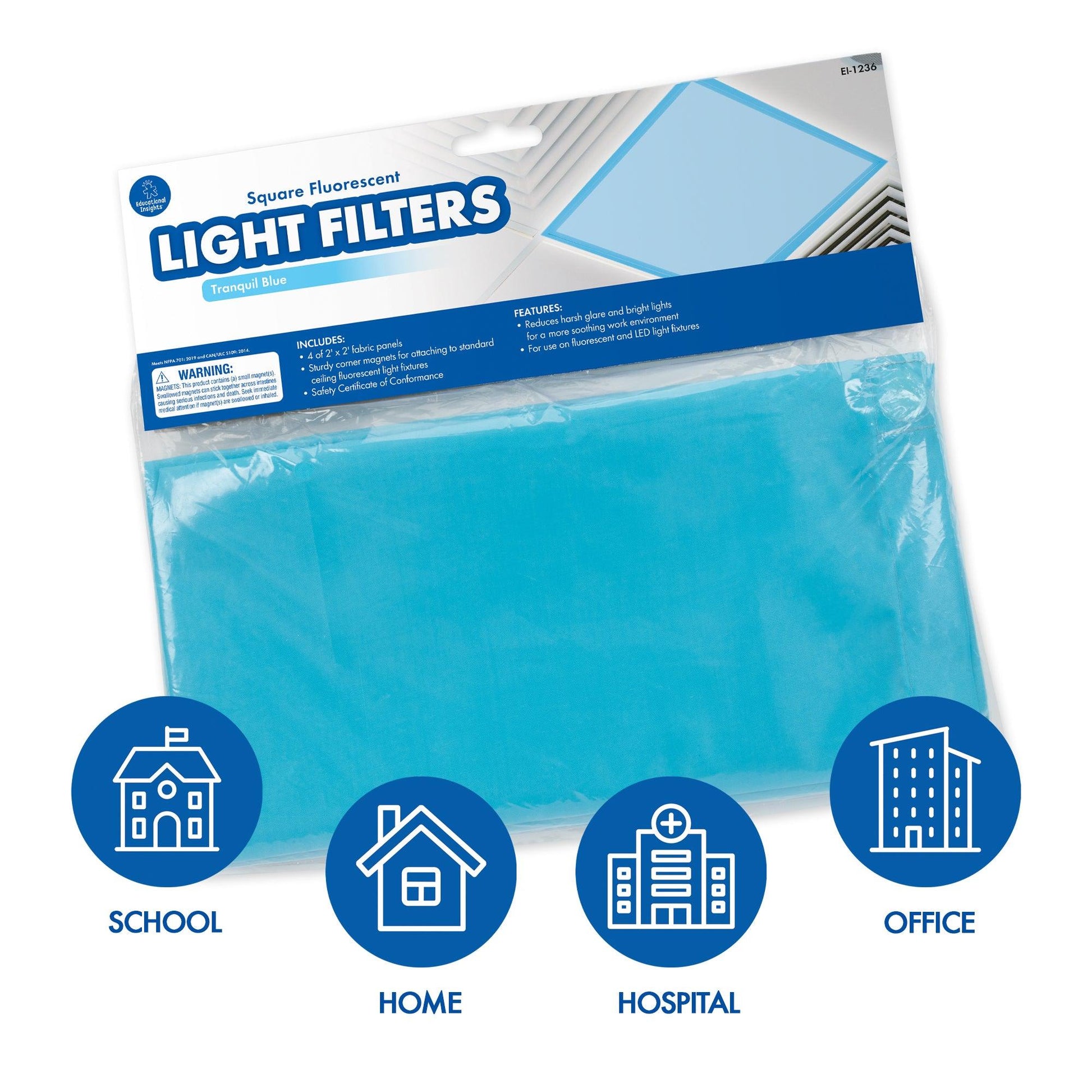 Classroom Light Filters, 2' x 2', Tranquil Blue, Set of 4 - Loomini