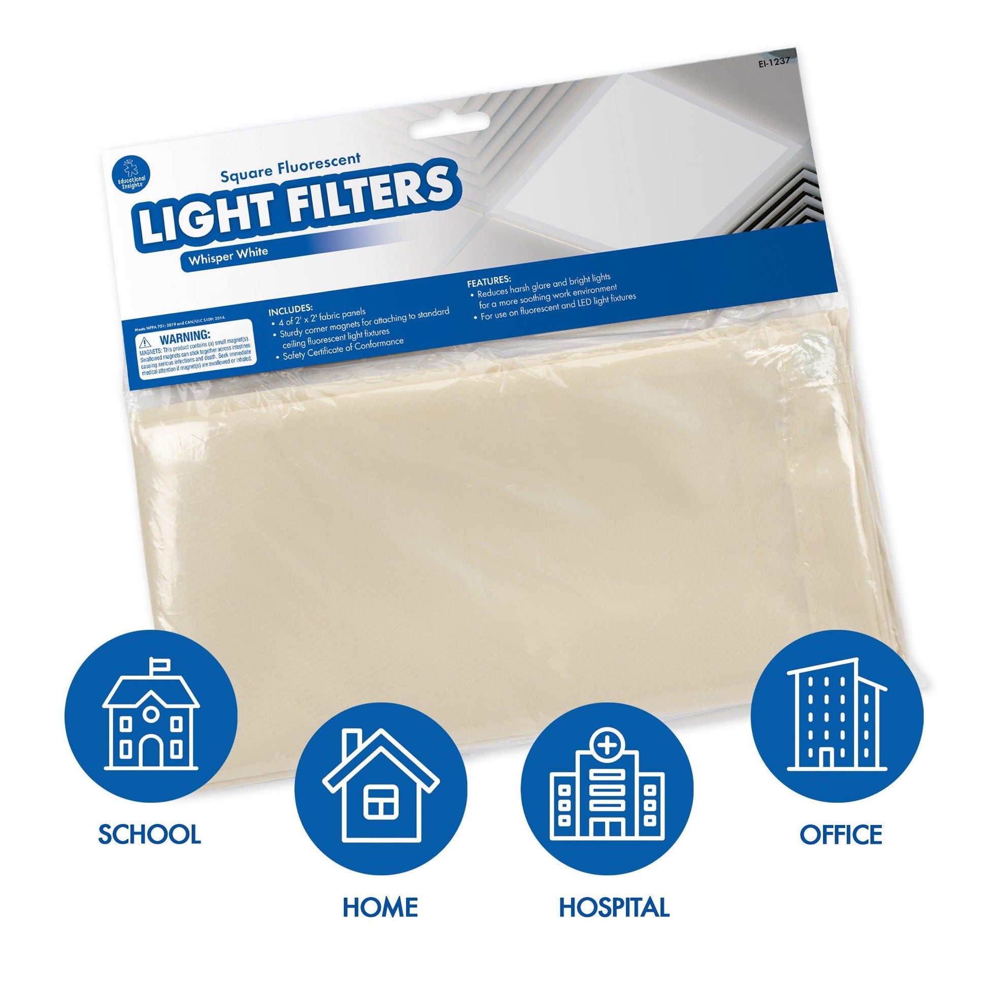 Classroom Light Filters, 2' x 2', Whisper White, Set of 4 - Loomini