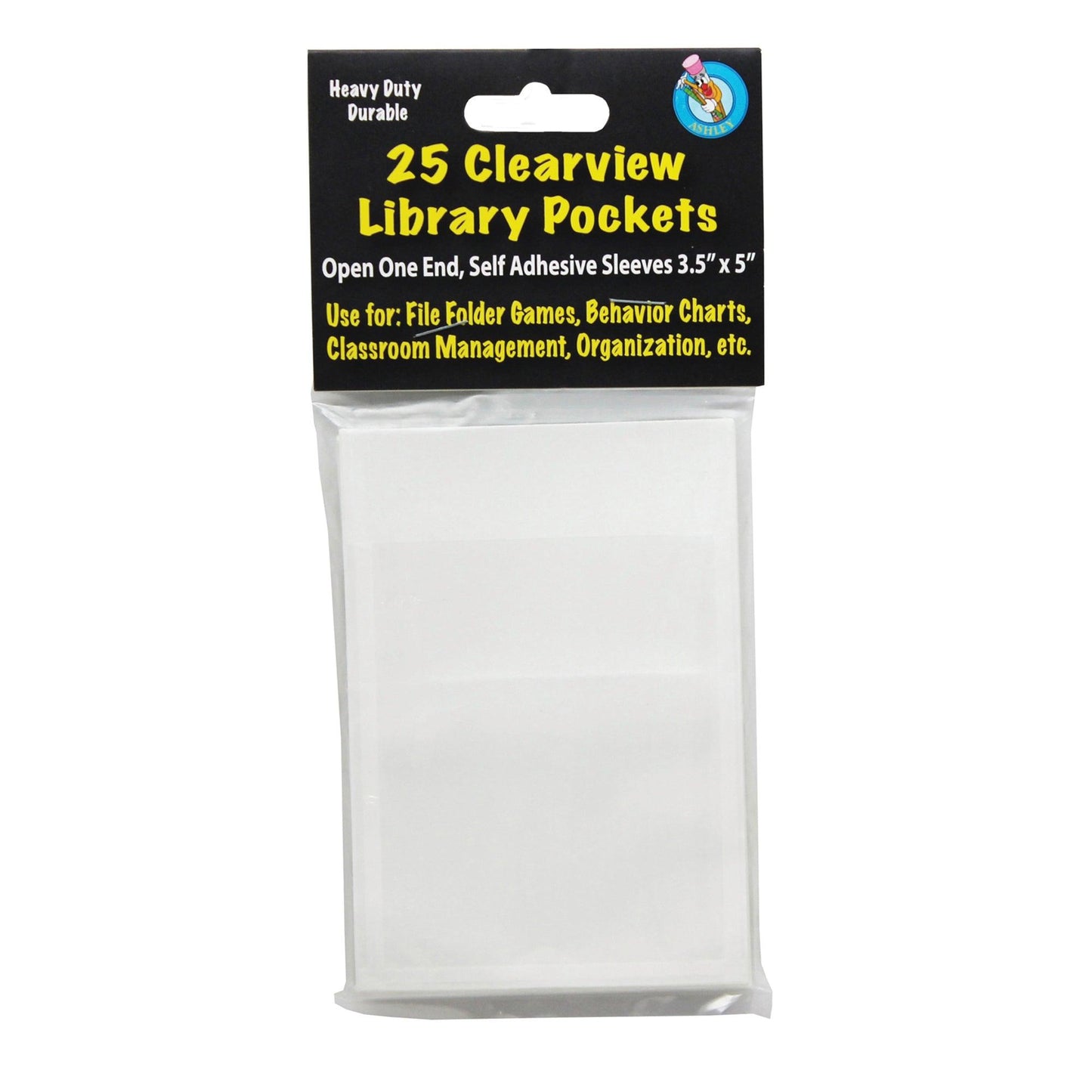 Clear View Self-Adhesive Library Pocket 3.5" x 5", 25 Per Pack, 3 Packs - Loomini