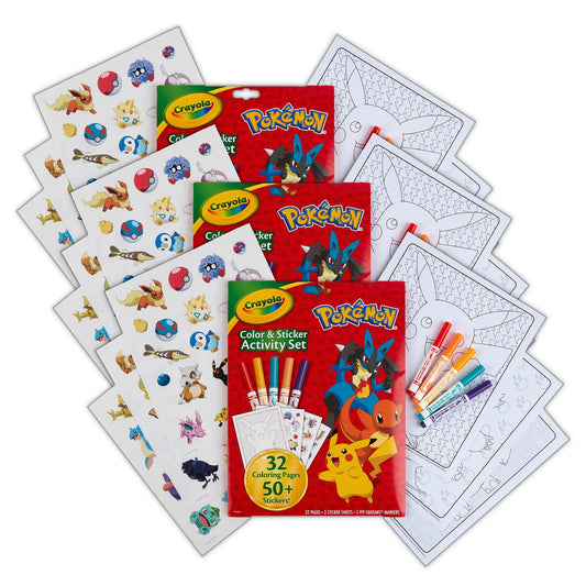 Color & Sticker Activity Set, Pokemon, 3 Sets - Loomini